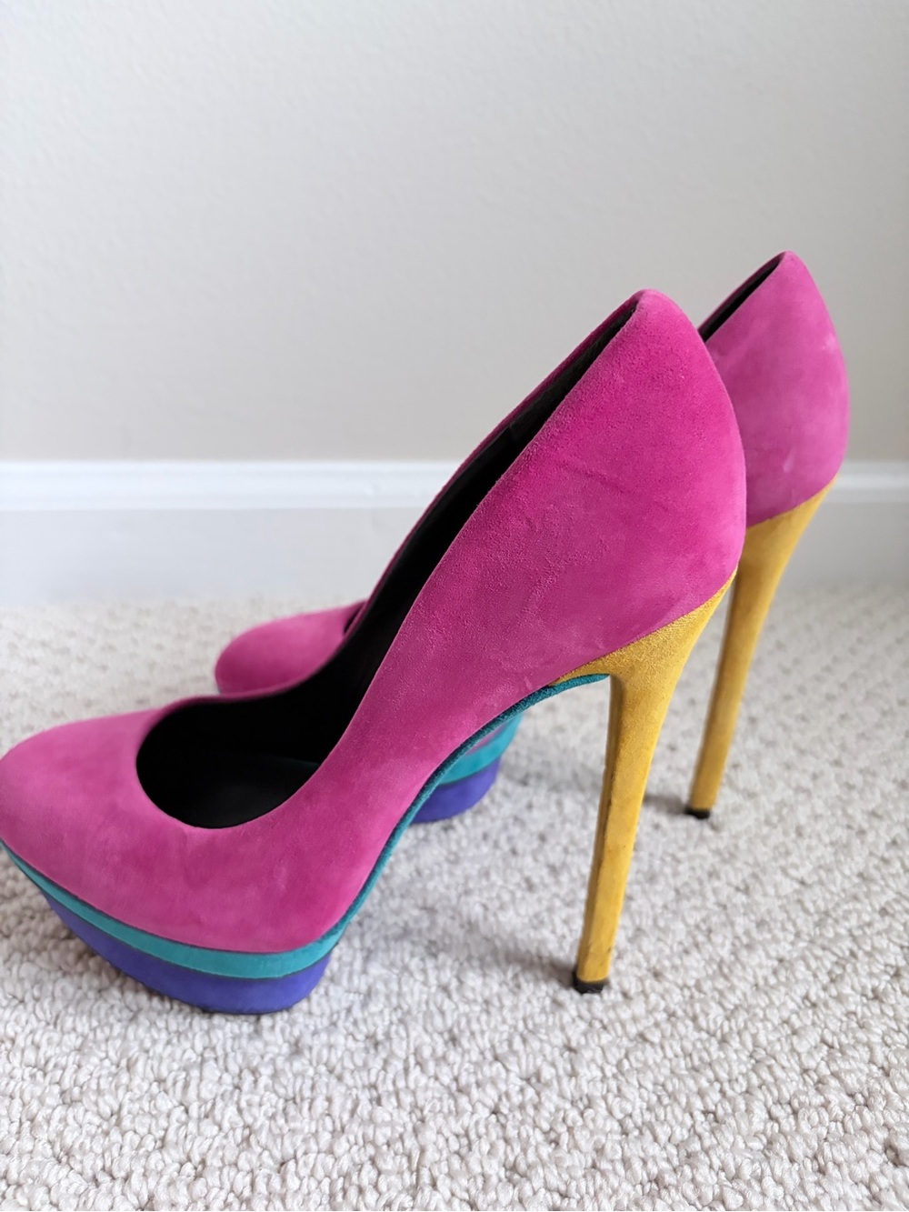 Brian Atwood Fuchsia Colorblock Suede Platform Pumps Size 7